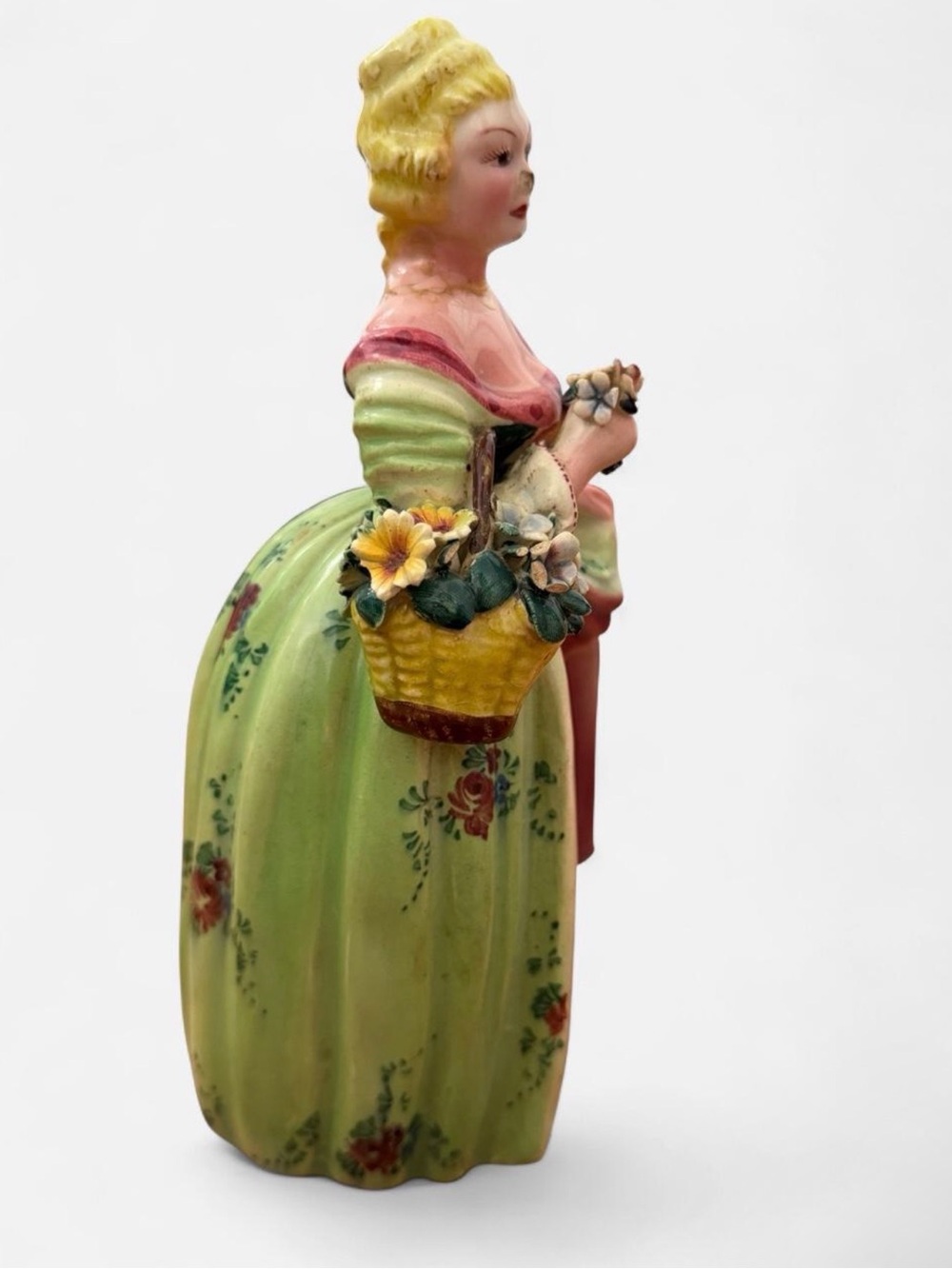 Vintage 1950s Italian Porcelain Victorian Lady Figurine- Pink & Green Floral - Picture 3 of 7
